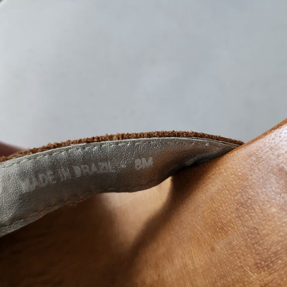 Bongo Wood Sandals Womens 8 Platform Chunky Heel Brown Leather Studs Buckle Y2K - Picture 11 of 12